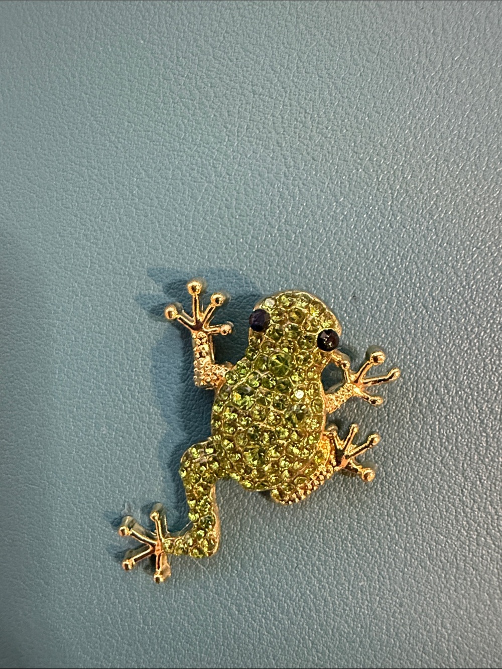 Gold-Tone Green Crystal Frog Brooch